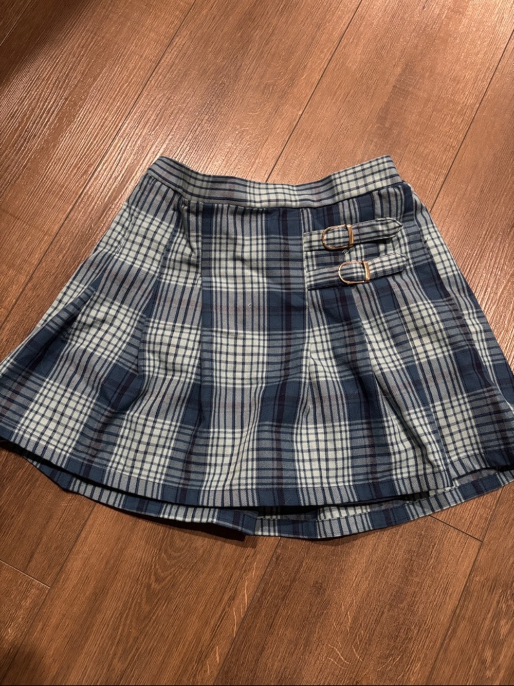 btween Navy and Light Blue Plaid Skort with Buckle Straps
